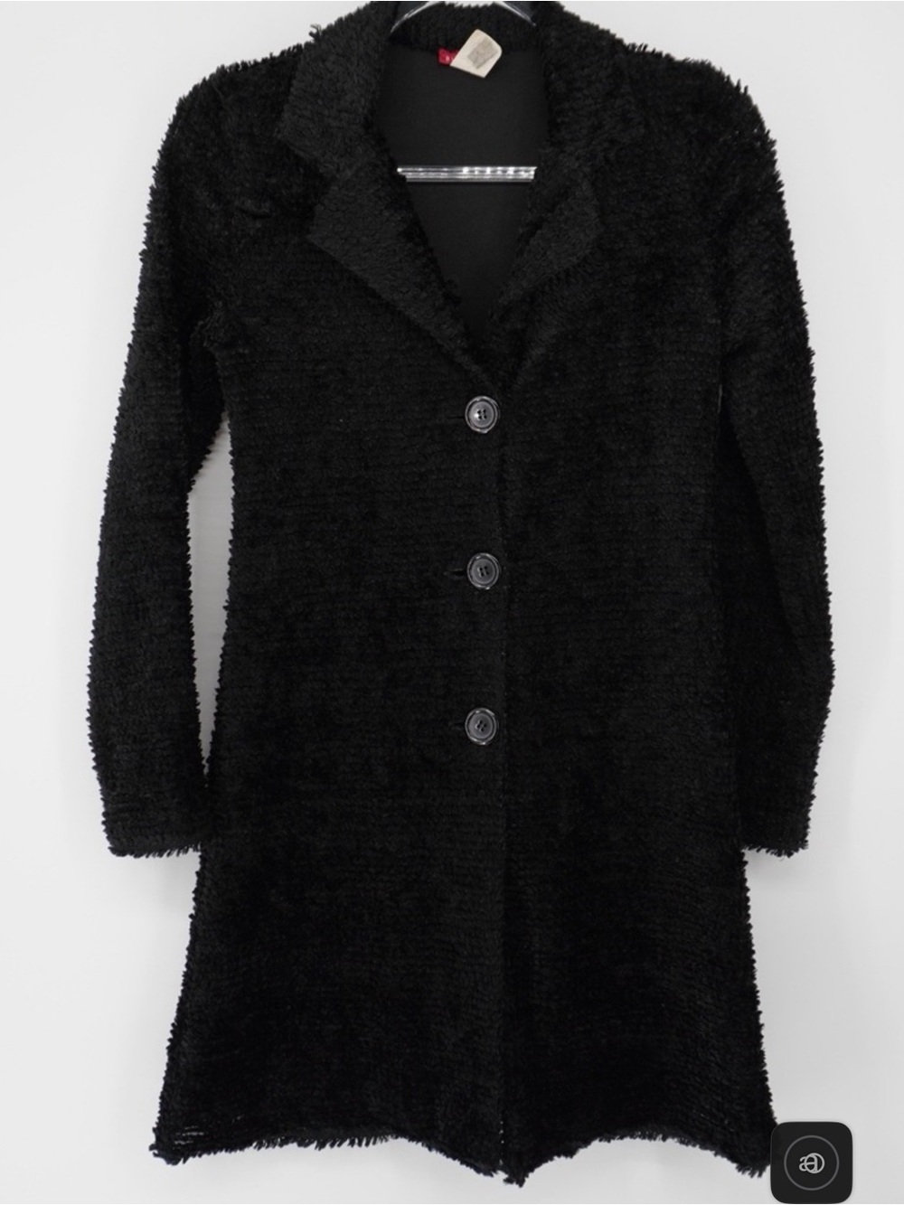 Black Long Plush Button-Front Women's Cardigan Sweater